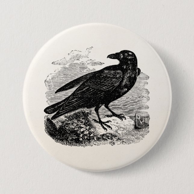 Badge Rond 7,6 Cm Oiseaux personnalisés par corneille noire vintage (Devant)