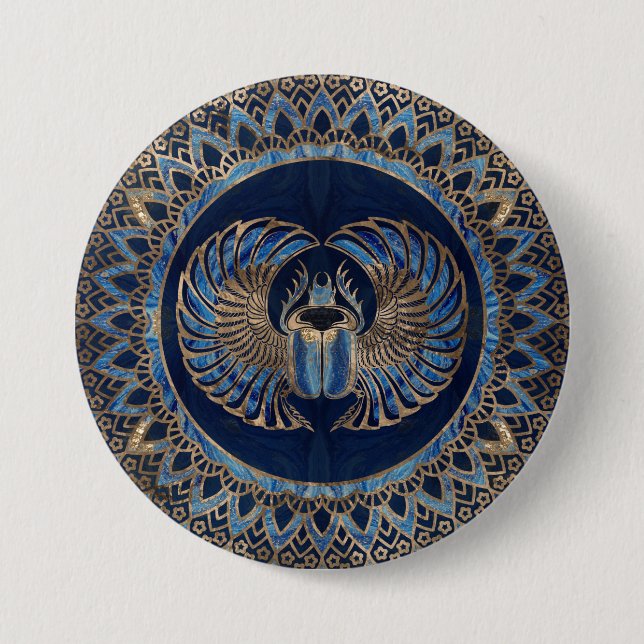 Badge Rond 7,6 Cm Or égyptien de scarabée de scarabée et marbre bleu (Devant)