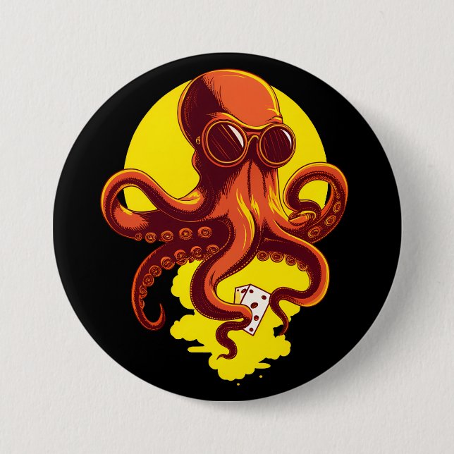 Badge Rond 7,6 Cm Orange Smart Octopus (Devant)