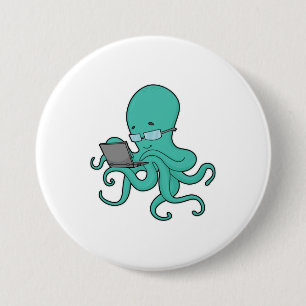 Badge Rond 7,6 Cm Ordinateur portable Octopus