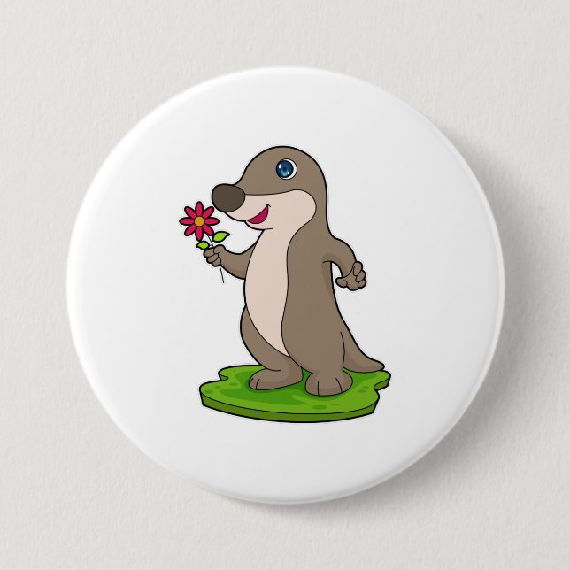 Badge Rond 7,6 Cm Otter à fleurs (Devant)