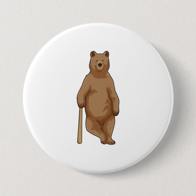 Badge Rond 7,6 Cm Ours au baseball avec batte de baseball (Devant)
