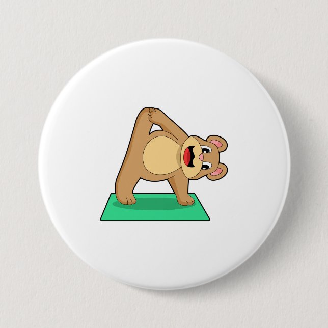 Badge Rond 7,6 Cm Ours au Yoga Fitness (Devant)