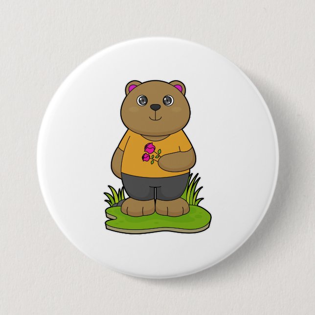 Badge Rond 7,6 Cm Ours aux fleurs (Devant)