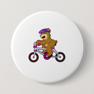 Badge Rond 7,6 Cm Ours avec bicyclette et casque