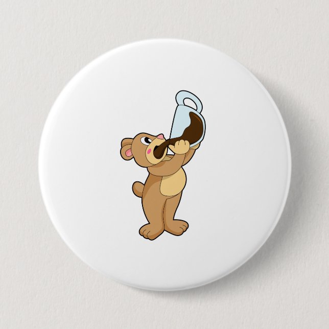 Badge Rond 7,6 Cm Ours avec café Coupe (Devant)