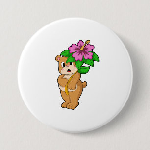 Badge Rond 7,6 Cm Ours avec Hibiscus aux fleurs