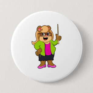 Badge Rond 7,6 Cm Ours comme enseignant avec lunettes