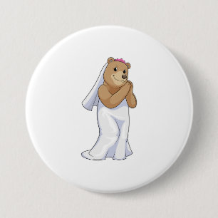 Badge Rond 7,6 Cm Ours comme mariée avec voile