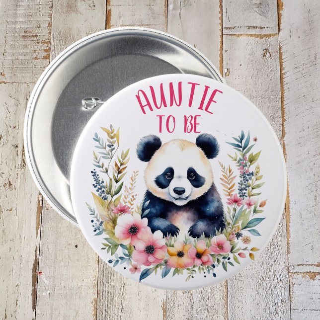 Badge Rond 7,6 Cm Ours de panda en Fleurs Tante de Baby shower à êtr (Créateur téléchargé)