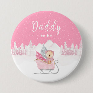 Badge Rond 7,6 Cm Ours d'hiver Maman sleigh rose à venir