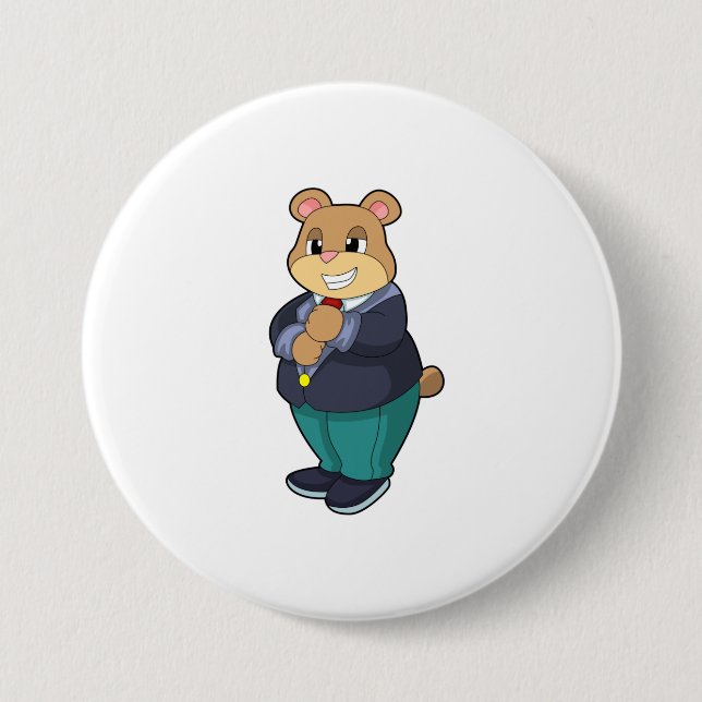 Badge Rond 7,6 Cm Ours en marié avec costume (Devant)
