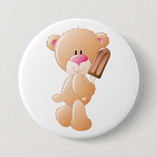 Badge Rond 7,6 Cm Ours en peluche tenant une glace au chocolat