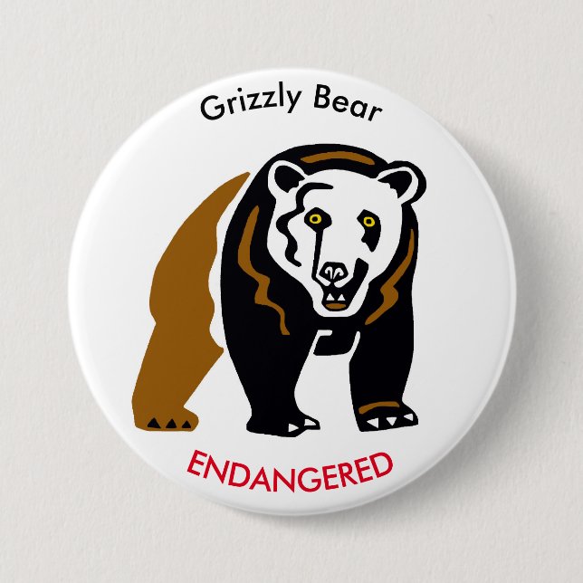 Badge Rond 7,6 Cm Ours Grizzly - Bouton (Devant)