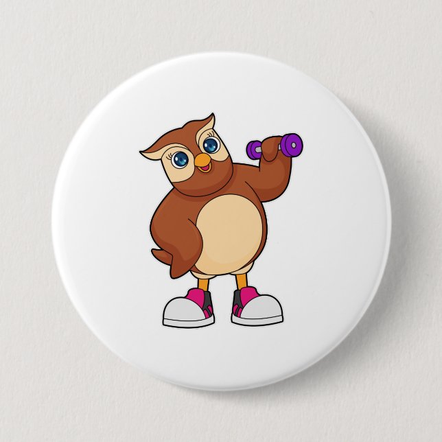 Badge Rond 7,6 Cm Owl Fitness Dumbbell (Devant)