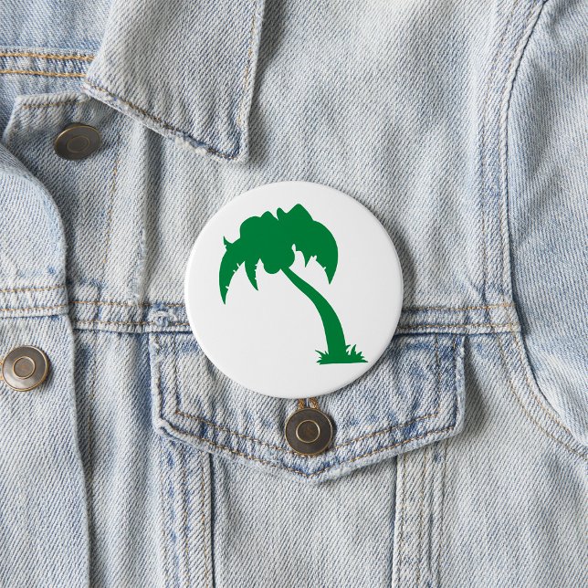Badge Rond 7,6 Cm Palmier Tropical Silhouette Green Island Beach (Créateur téléchargé)