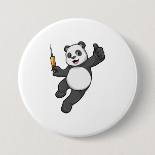 Badge Rond 7,6 Cm Panda à la vaccination avec seringue