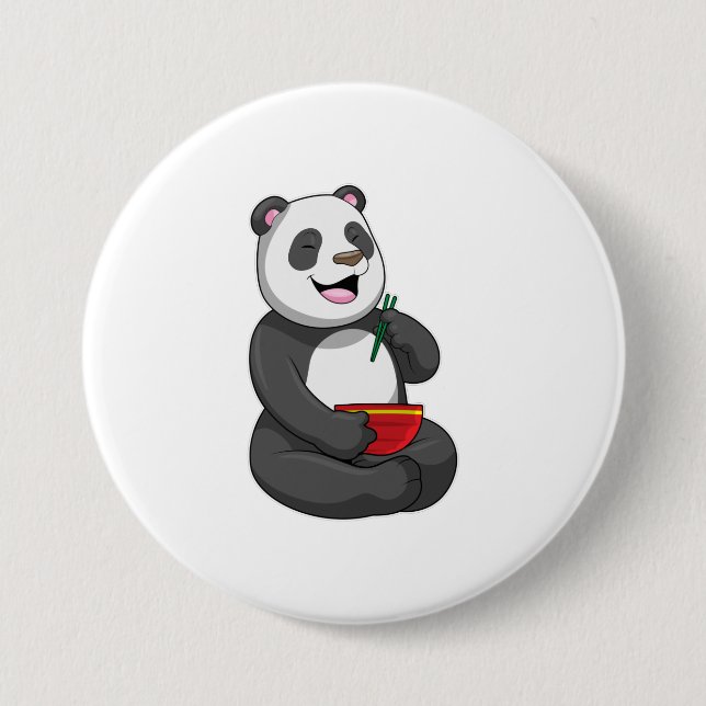 Badge Rond 7,6 Cm Panda avec Bowl Ramen (Devant)