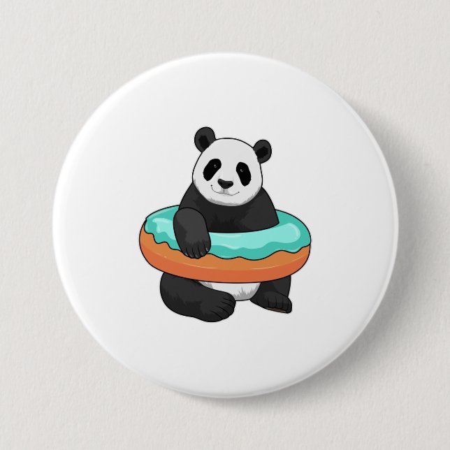 Badge Rond 7,6 Cm Panda avec Donut (Devant)