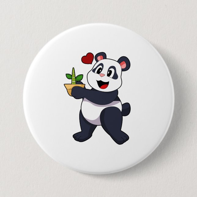 Badge Rond 7,6 Cm Panda avec fleur de bambou (Devant)