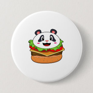 Badge Rond 7,6 Cm Panda avec hamburger