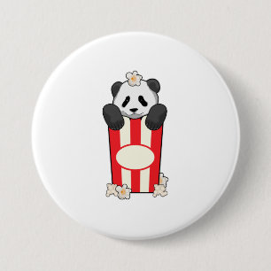 Badge Rond 7,6 Cm Panda avec Popcorn