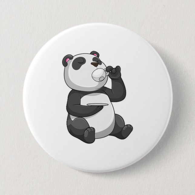 Badge Rond 7,6 Cm Panda avec Tea Cup (Devant)