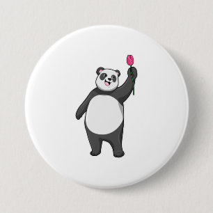 Badge Rond 7,6 Cm Panda avec Tulipe