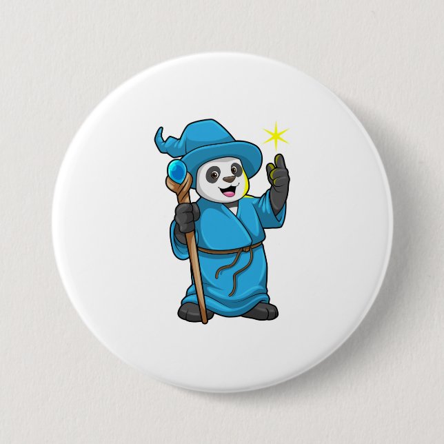 Badge Rond 7,6 Cm Panda comme Assistant avec baguette magique (Devant)