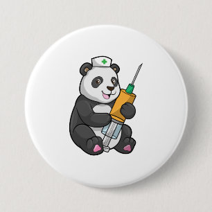 Badge Rond 7,6 Cm Panda comme infirmière avec seringue