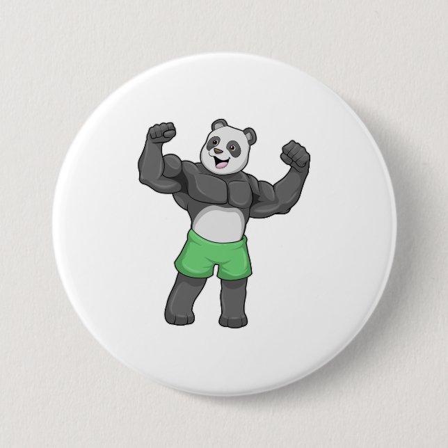 Badge Rond 7,6 Cm Panda en Bodybuilder au Bodybuilding (Devant)