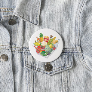 Badge Rond 7,6 Cm Panier d'achat supermarché