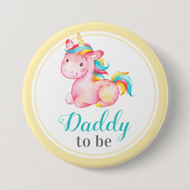 Badge Rond 7,6 Cm Papa sera nouveau Père Papa Baby shower Unicorne (Devant)