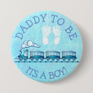 Badge Rond 7,6 Cm Papa to be, Bouton Baby shower du train bleu