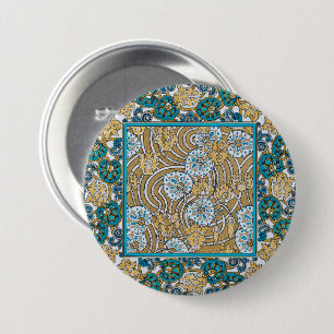 Badge Rond 7,6 Cm papier peint bleu art nouveau cyclamen