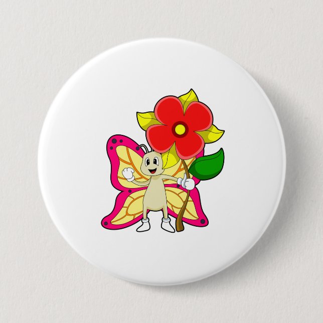 Badge Rond 7,6 Cm Papillon à fleurs (Devant)