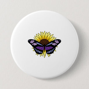 Badge Rond 7,6 Cm Papillon au tournesol