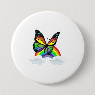 Badge Rond 7,6 Cm Papillon avec arc-en-ciel