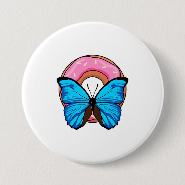 Badge Rond 7,6 Cm Papillon avec Donut (Devant)