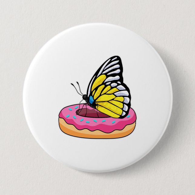 Badge Rond 7,6 Cm Papillon avec Donut (Devant)