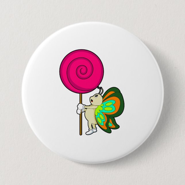 Badge Rond 7,6 Cm Papillon avec Lollipop (Devant)