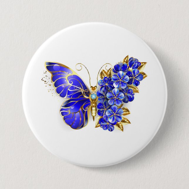 Badge Rond 7,6 Cm Papillon saphir à fleurs (Devant)