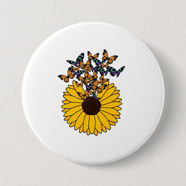 Badge Rond 7,6 Cm Papillons au tournesol (Devant)