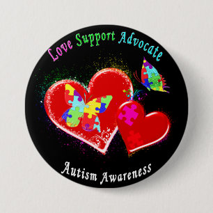 Badge Rond 7,6 Cm Papillons d'autisme aux coeurs