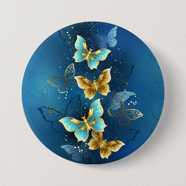 Badge Rond 7,6 Cm Papillons dorés (Devant)