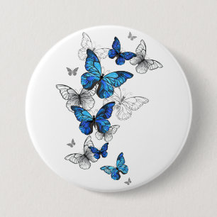 Badge Rond 7,6 Cm Papillons volants bleus Morpho