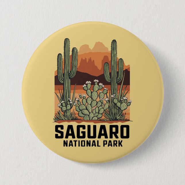 Badge Rond 7,6 Cm Parc national du Saguaro Cactus (Devant)