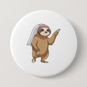 Badge Rond 7,6 Cm Paresseux en mariée avec voile