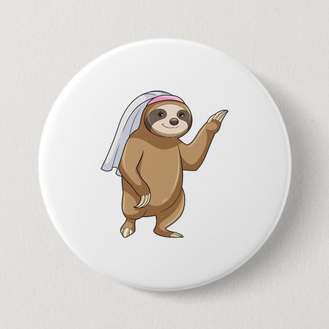 Badge Rond 7,6 Cm Paresseux en mariée avec voile (Devant)