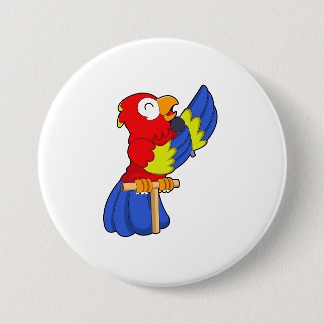 Badge Rond 7,6 Cm Parrot en chanteur avec microphone (Devant)